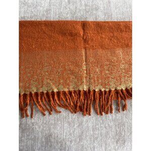 Autumn Orange Mohair Throw Blanket with Gold Foil Trim Fringe 50x60